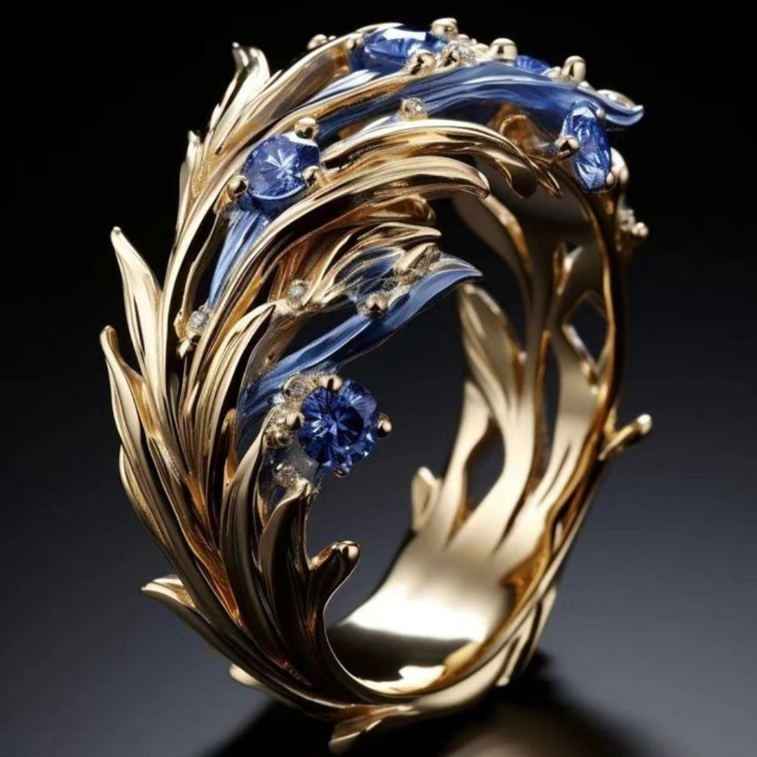 Exotic Golden Blue Wave Ring
