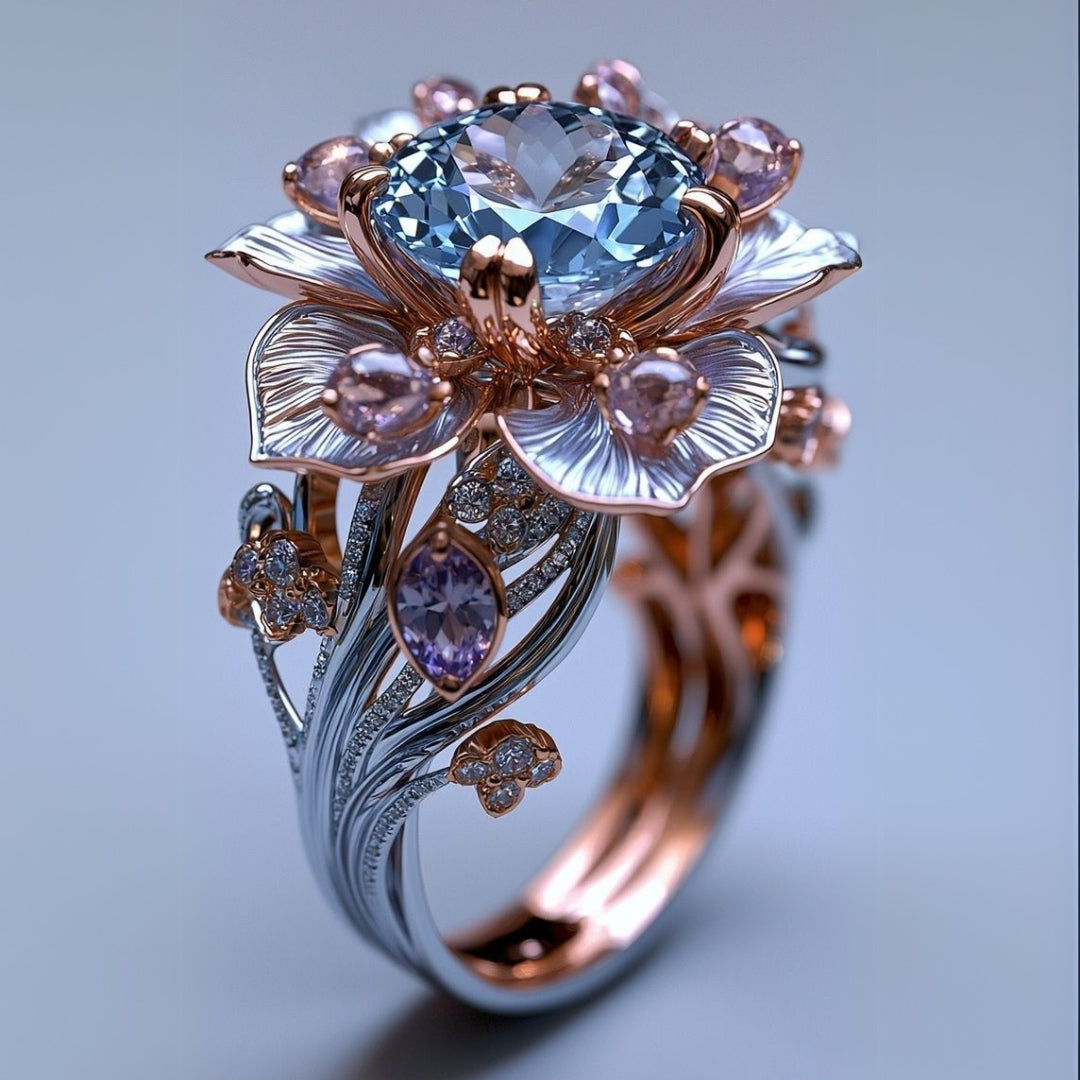 Exotic Blossom Blue Crystal Ring