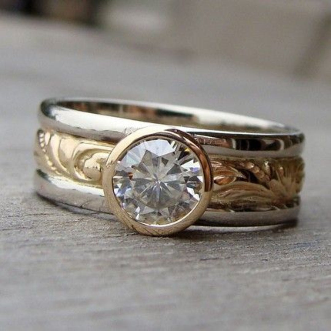 Rounded Glass Exquisite Gold & Silver Ring