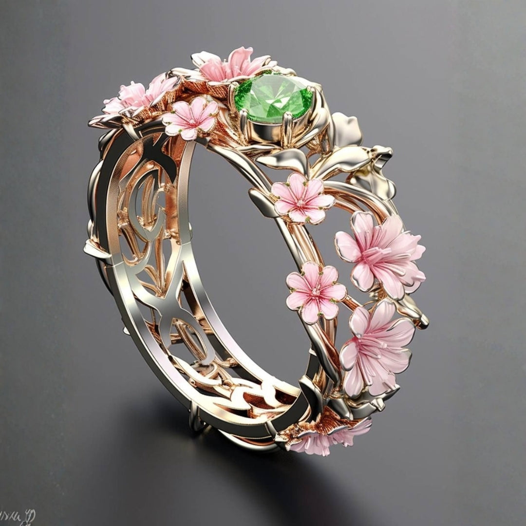 Exotic Floral Pink Silver Ring