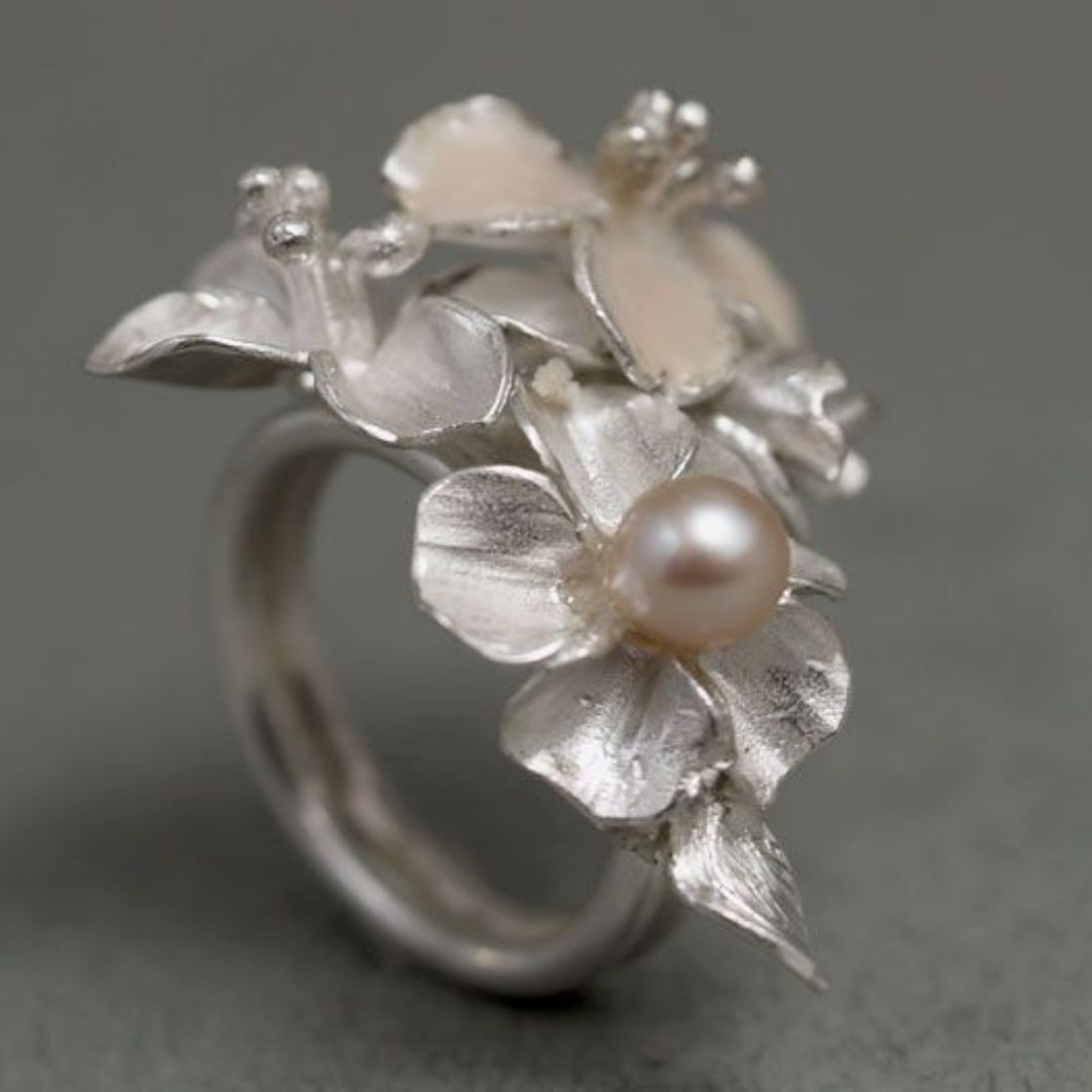 Pearl Blossom Silver Ring