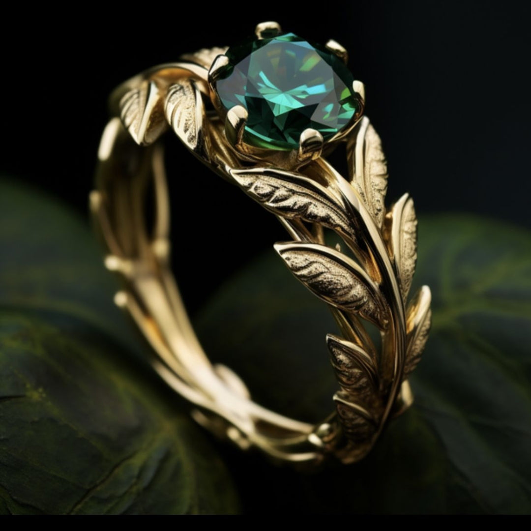 Green Gold Flower Exotic Ring