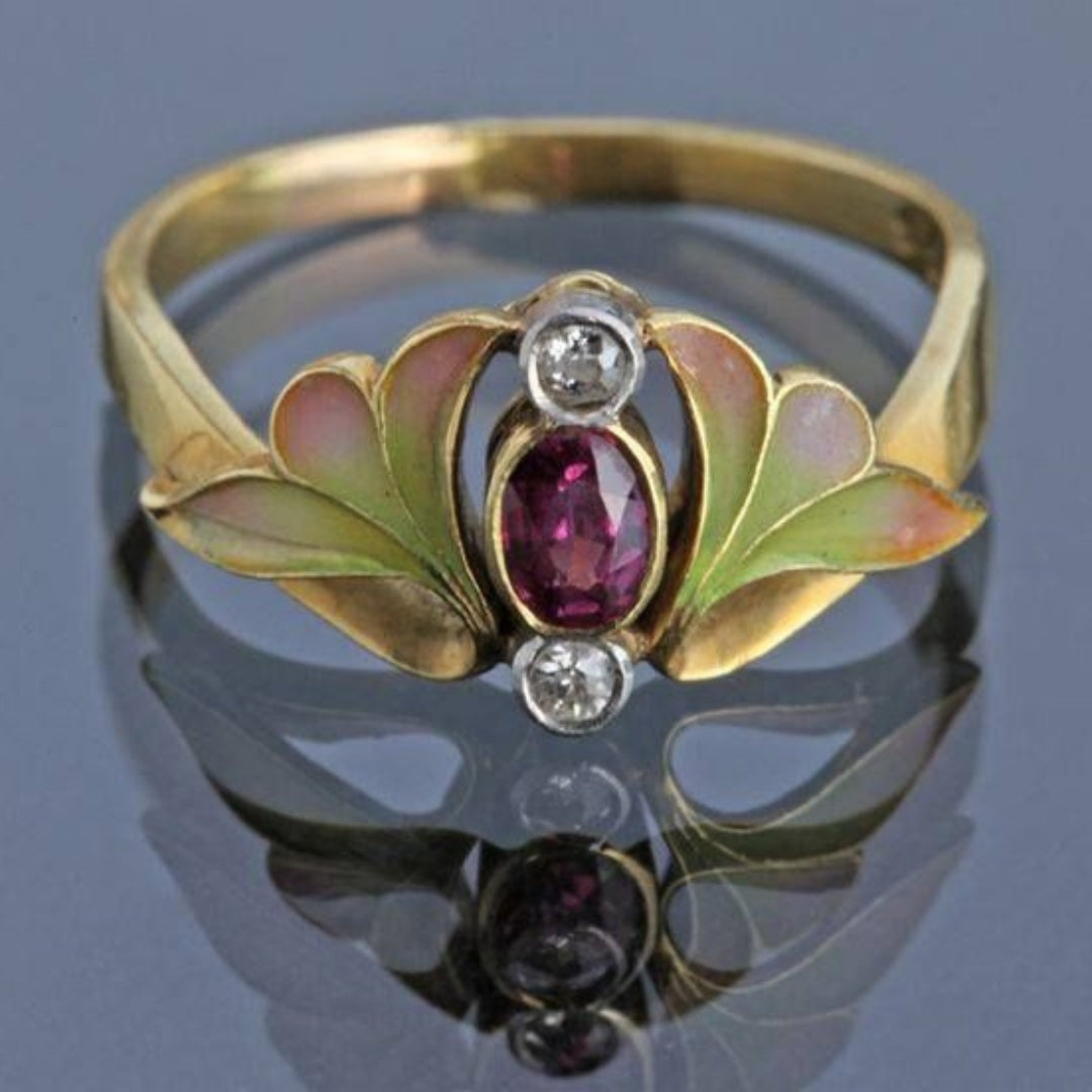 Enamel Crystal Garnet Ring