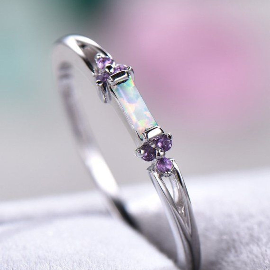 Opal Purple Crystal Silver Ring
