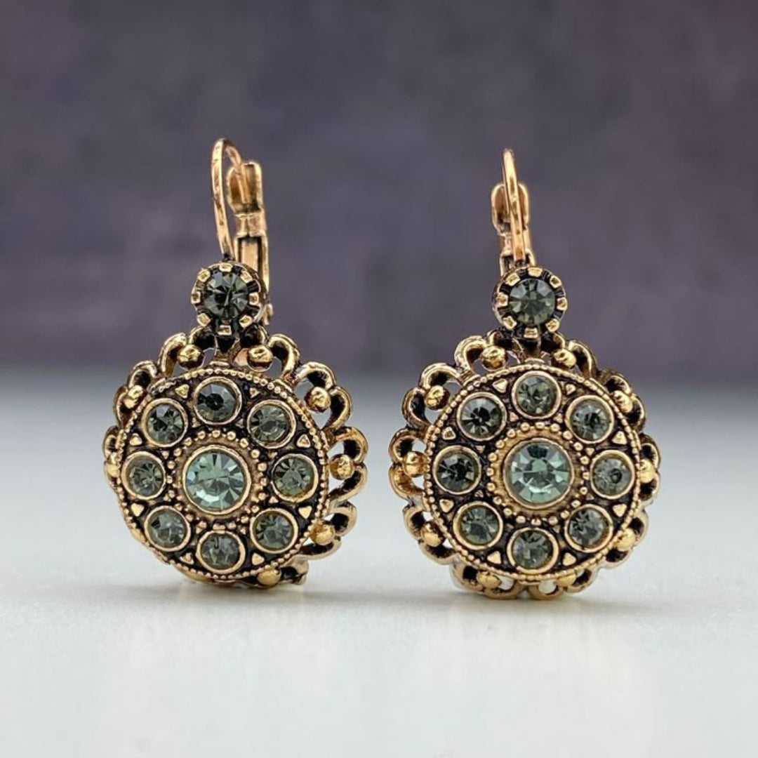 Green Mandala Gold Earrings