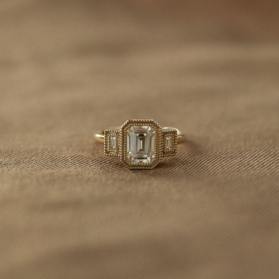 Gold White Glass Ring
