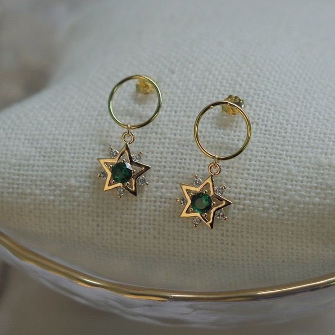 Green Star Gold Earrings