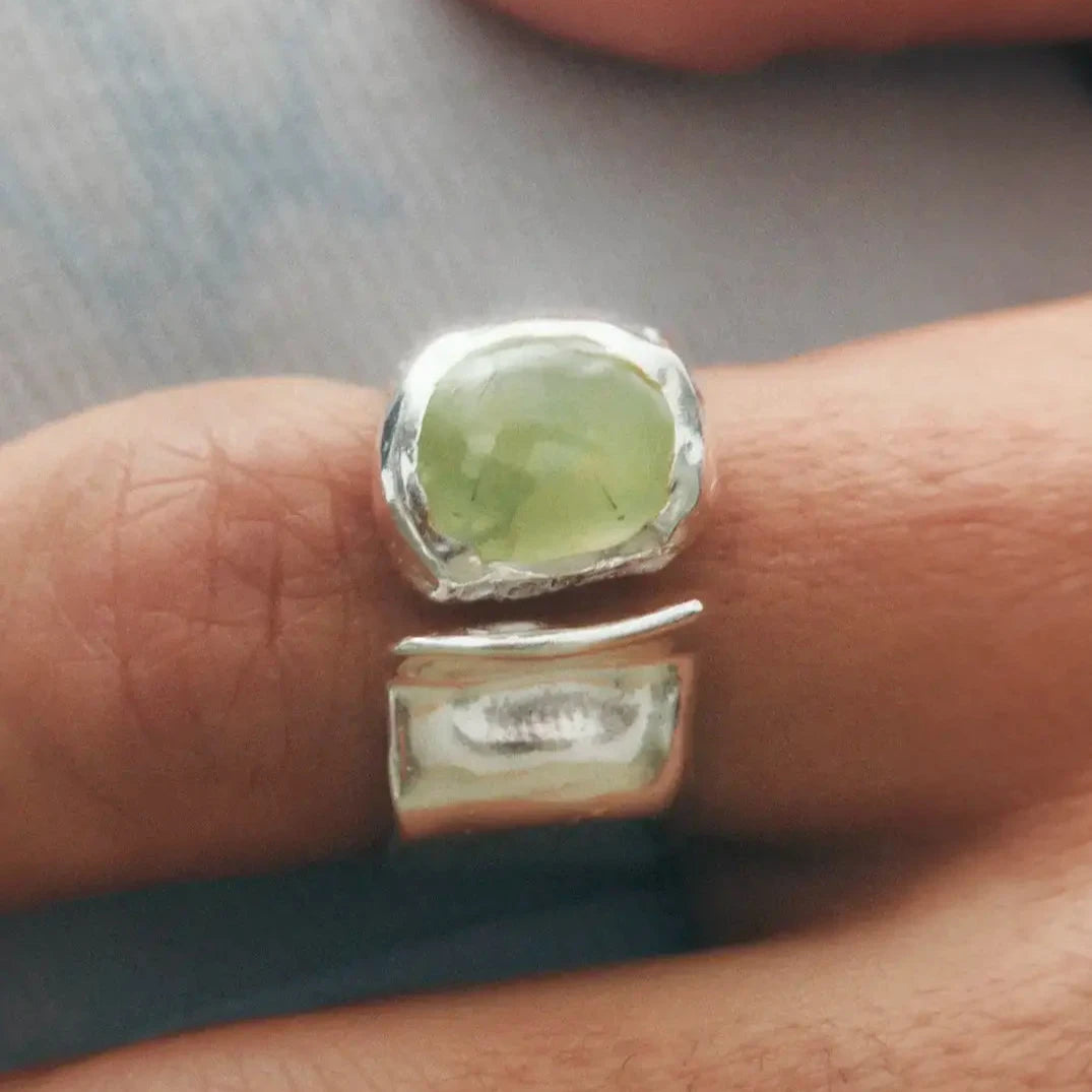 Vintage Green Silver Forged Ring