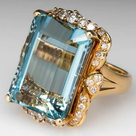 Vintage Zirconia Glass Blue Gold Ring