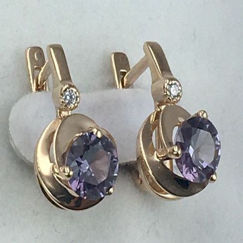 Vintage Zirconia Violet Gold Earrings