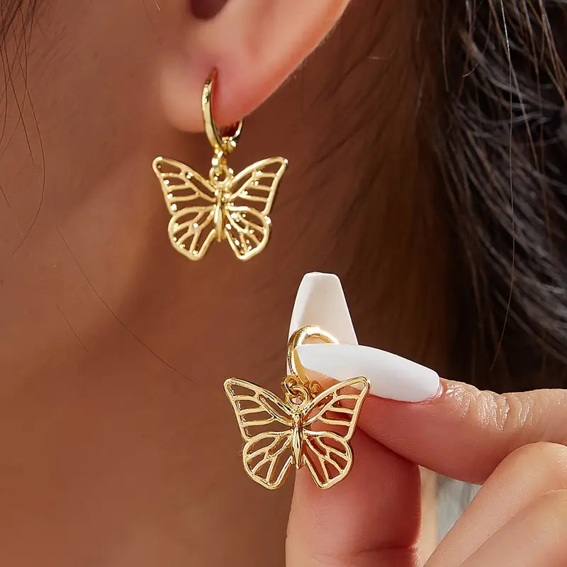 Hollow Golden Butterfly Earrings