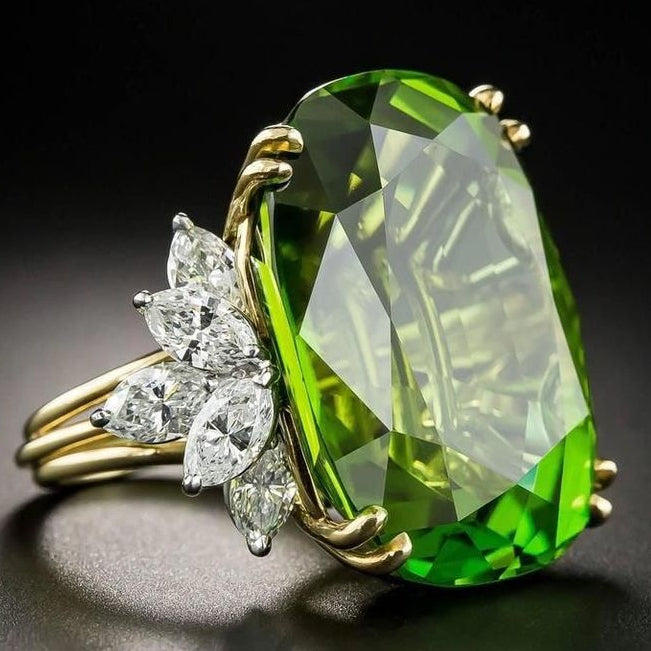 Vintage Green Crystal & Zirconia Gold Layered Ring