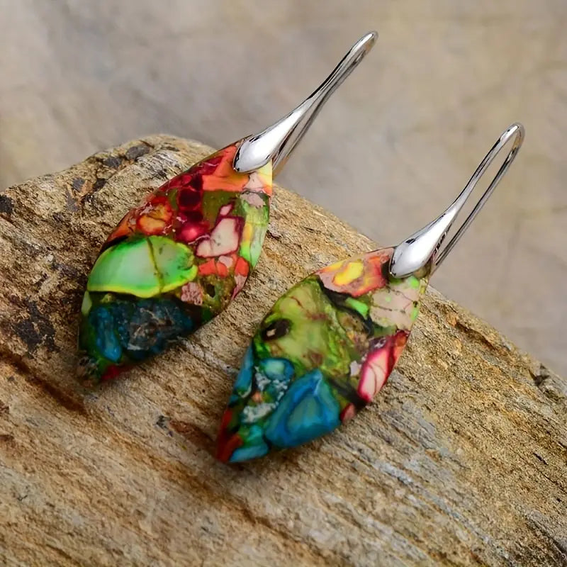 Colorful Stone Drop Silver Earrings