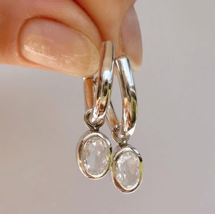 White Glass Rounded Silver Earrings