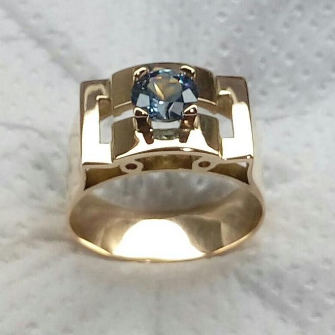 Vintage Golden Zirconia Blue Ring