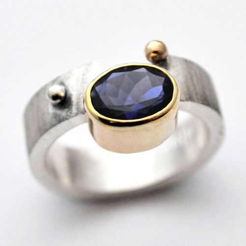 Vintage Blue Glass Silver & Gold Ring