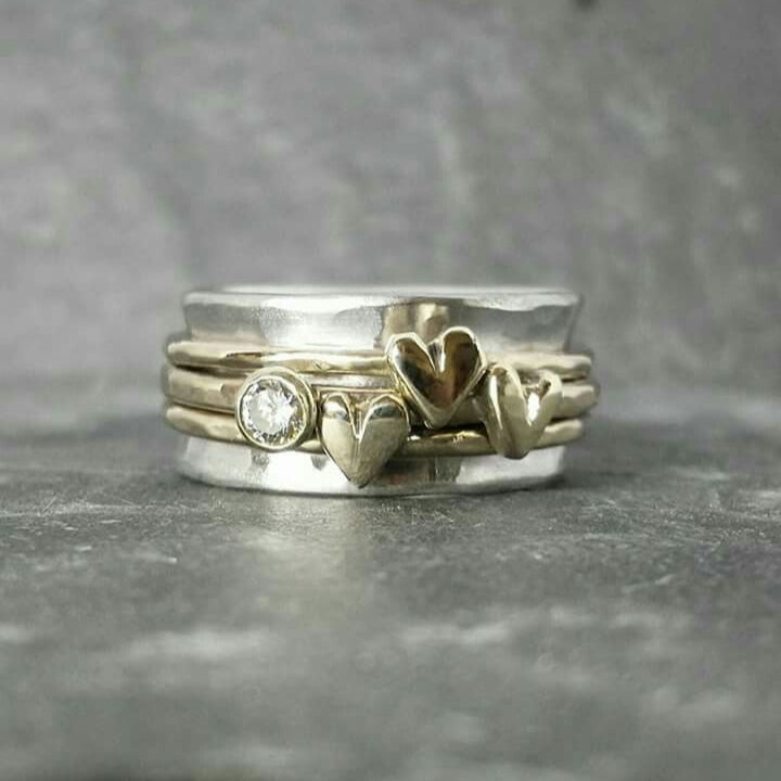 Golden Hearts Silvered Ring