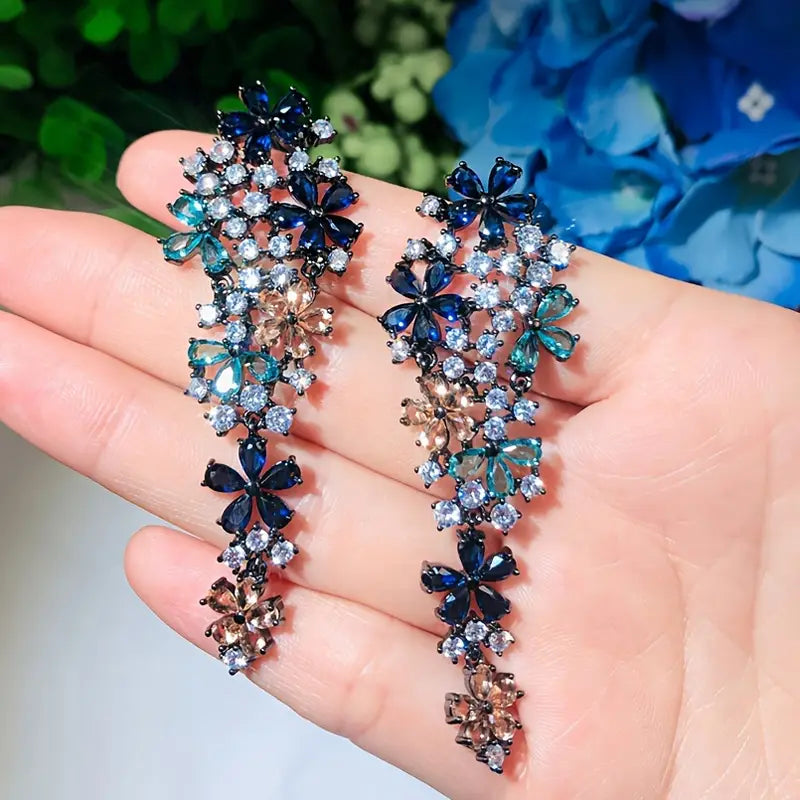 Dangle Crystal Floral Earrings