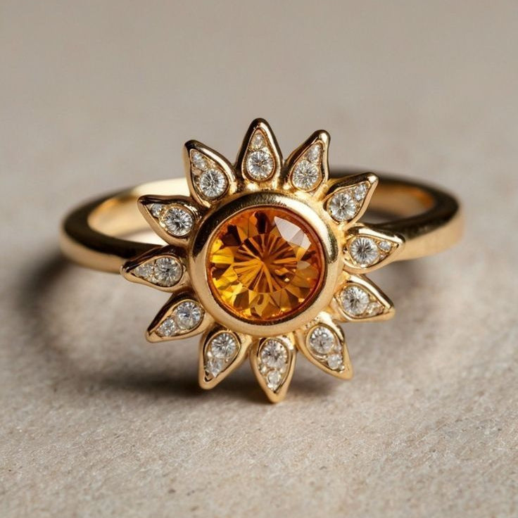 Orange Glass Solar Gold Ring