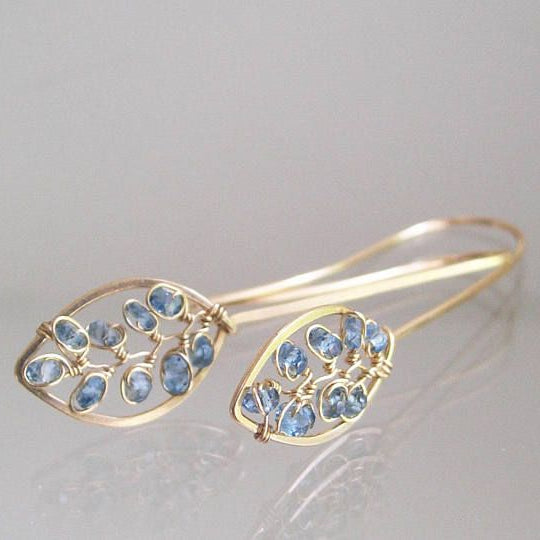 Vintage Blue Hollow Leaf Golden Earrings