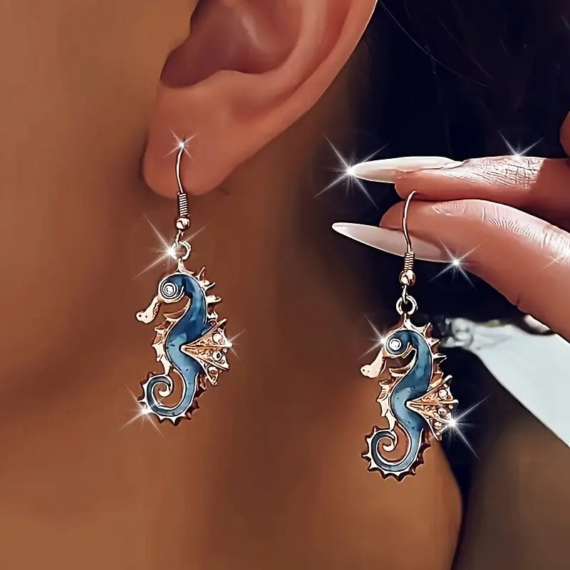 Blue Bright Seahorse Earrings