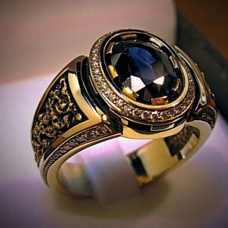 Vintage Dark Blue Golden Ring