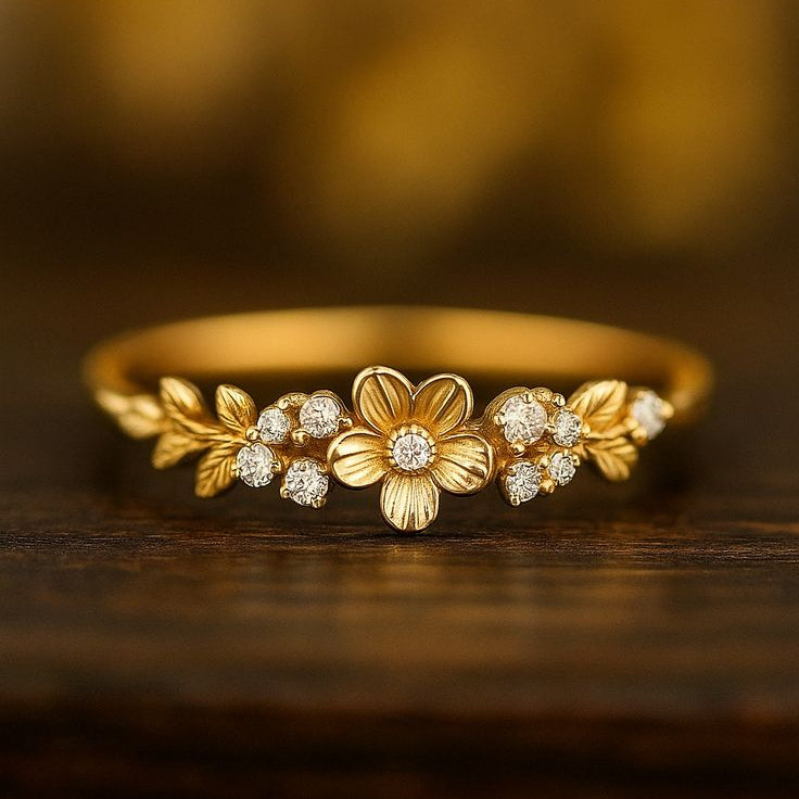 Exotic Floral Zirconia Gold Ring