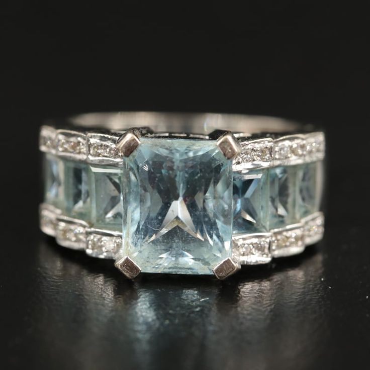 Vintage Glass Blue Silver Ring