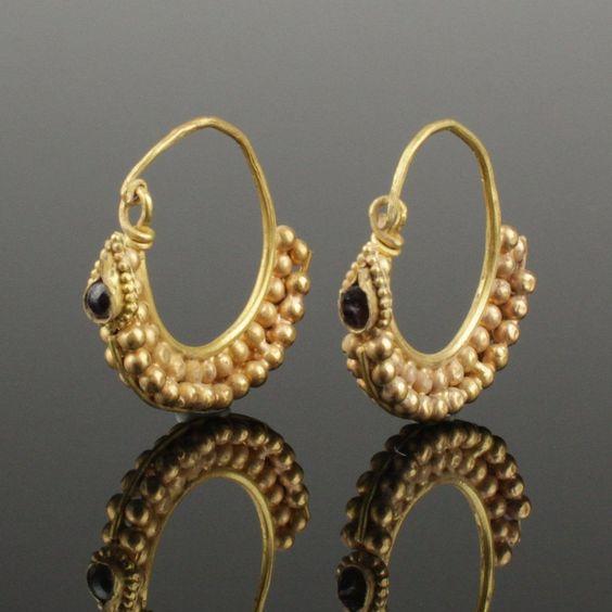 Vintage Golden & Black Zirconia Hoop Earrings