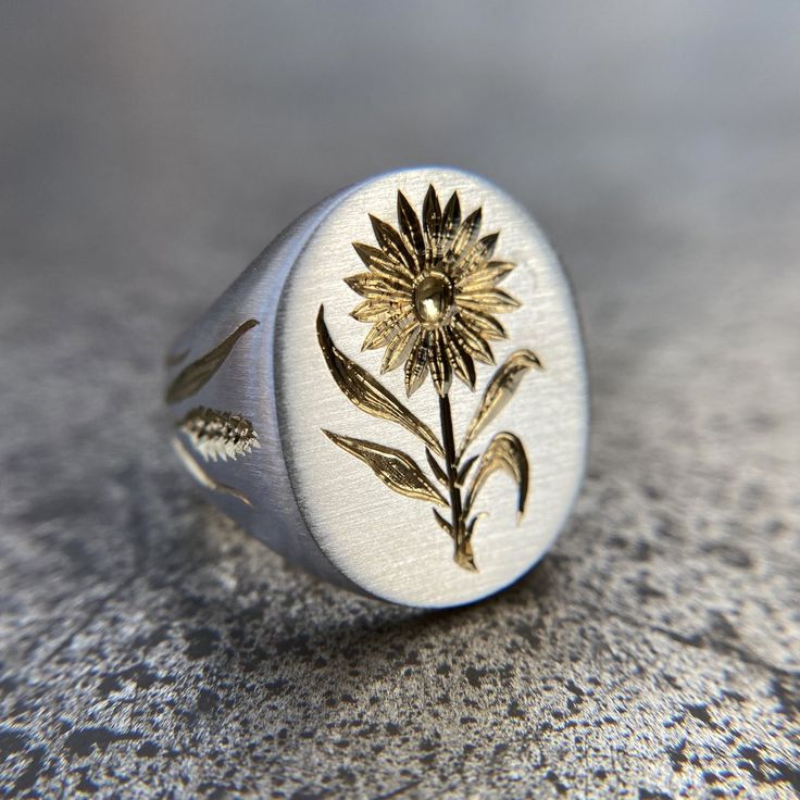 Vintage Sunflower Silver Seal Ring