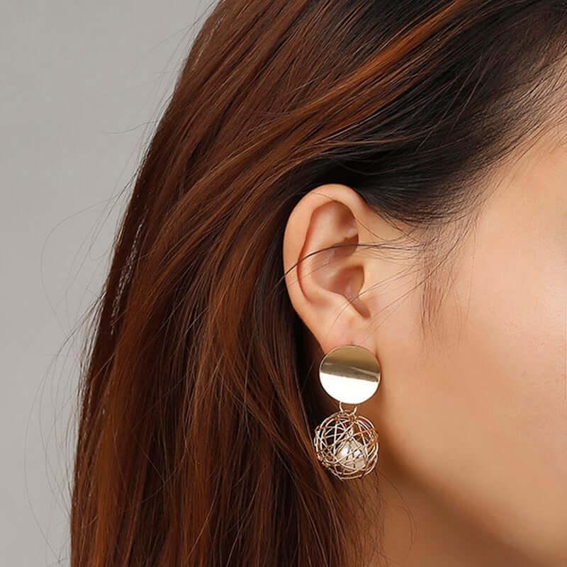 Vintage Hollow Sphere Gold Earrings