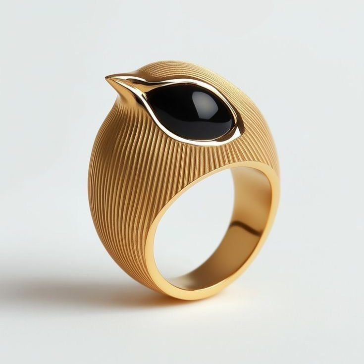 Vintage Golden Black Eye Bird Ring
