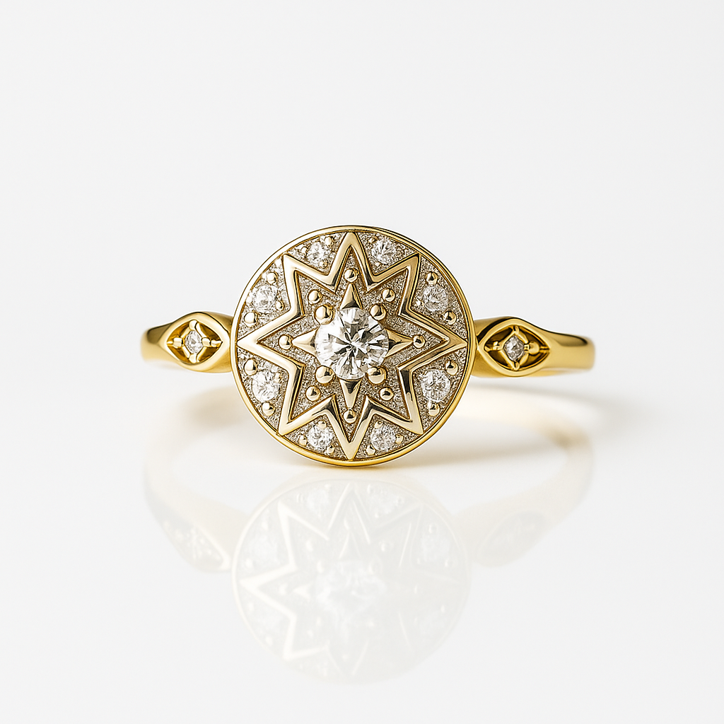 Vintage Star Compass 14K Gold Ring