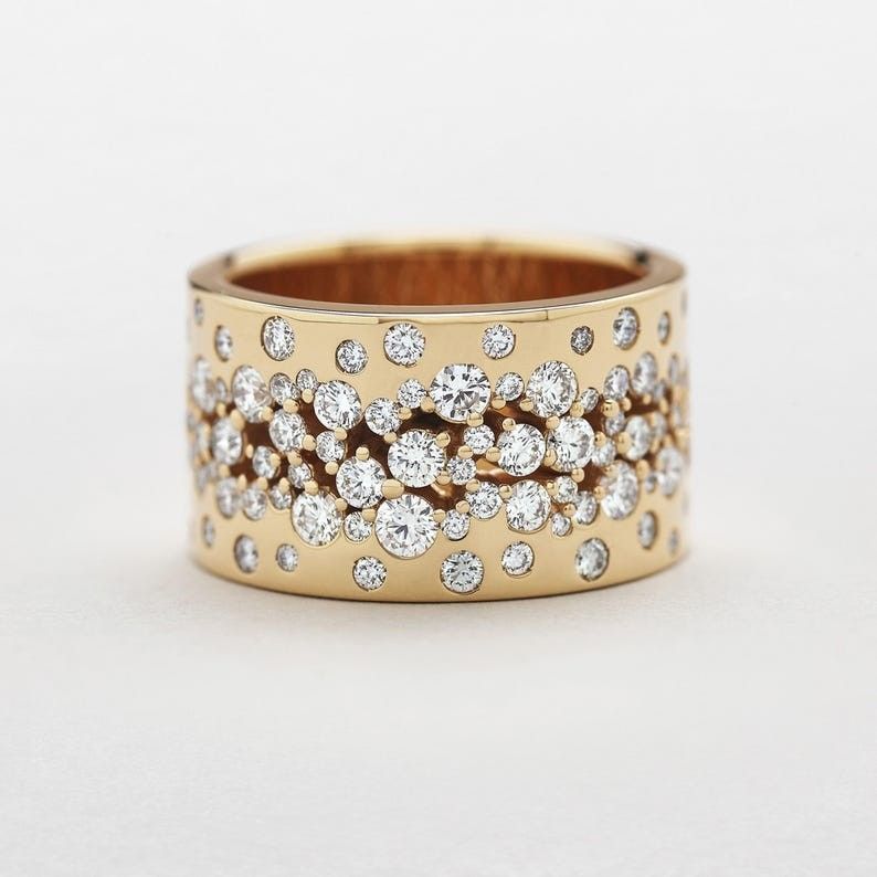 Inlaid Rounded Crystals Golden Ring