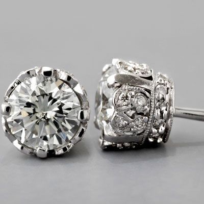 Vintage Stud Diamond Silver Earrings