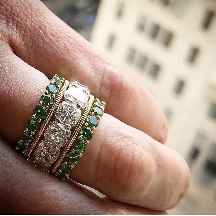 Elegant Green & White Zirconia Ring Set