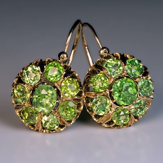 Vintage Rounded Green Glass Gold Earrings