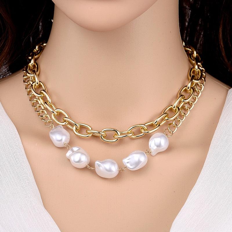 Vintage Chained Gold Pearl Necklace