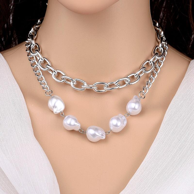 Vintage Chained Silver Pearl Necklace