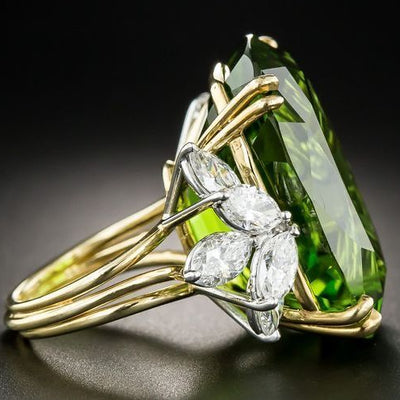 Vintage Green Crystal & Zirconia Gold Layered Ring