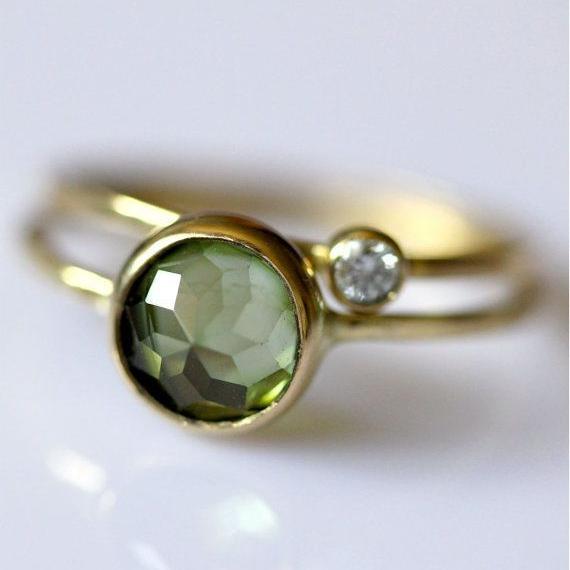 Vintage Layered Gold & Green Zirconia Ring