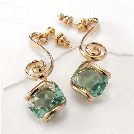 Vintage Green Glass Crystal Irregular Earrings