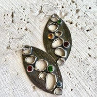 Vintage Hollow Colorful Silver Leaf Earrings