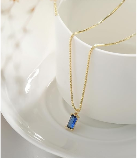 Minimalist Sapphire Pendant Necklace - White Gold