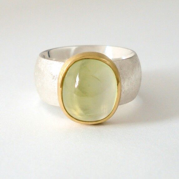 Green Moonstone Silvered Ring