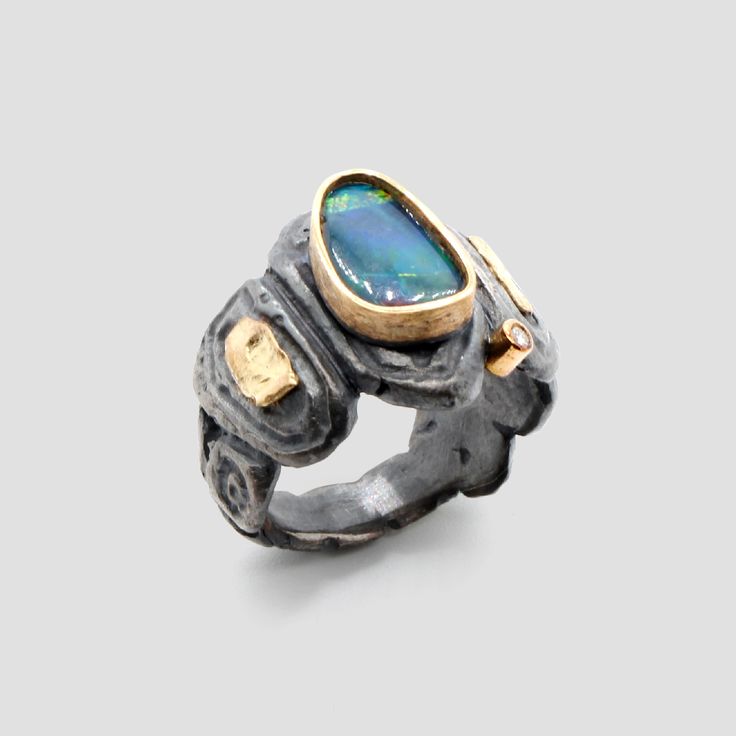 Vintage Blue Opal Gold & Silver Ring