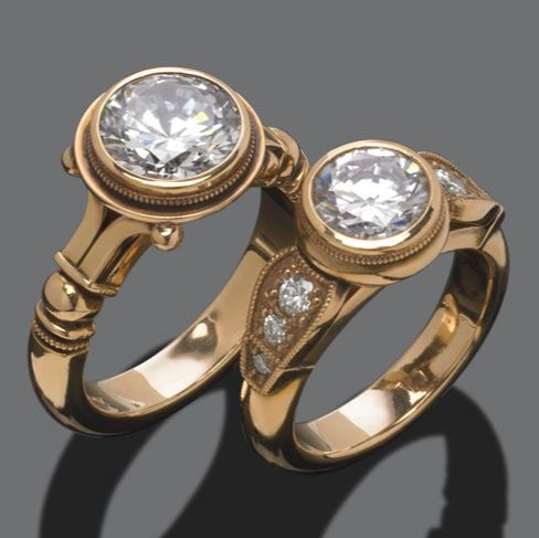 Vintage Gold Couple Zirconia Ring Set