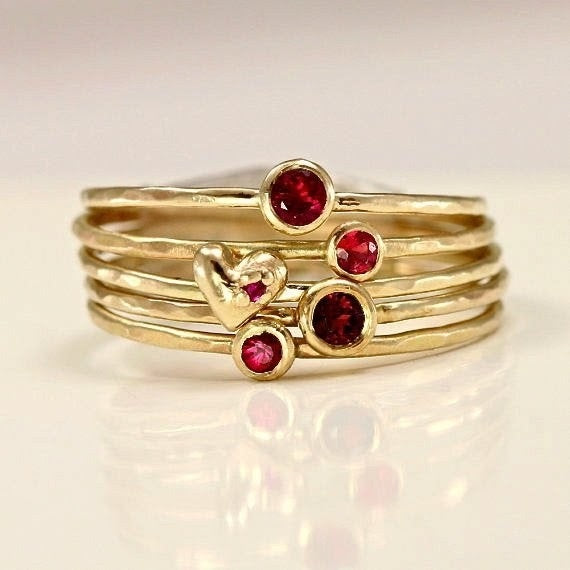 Vintage Layered Gold Heart Red Crystal Ring