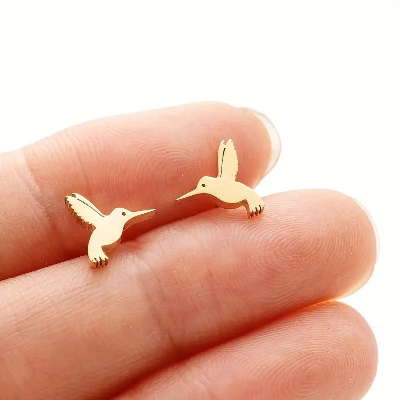 Golden Stud Hummingbird Earrings