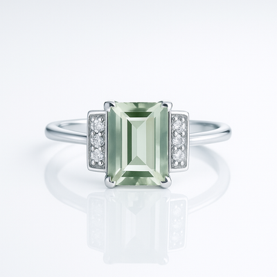 Green Amethyst & White Topaz Sterling Silver Ring